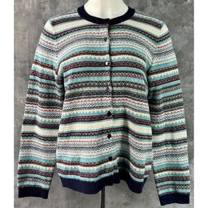 Talbot's Multi Colored Striped Lambswool Cardigan Sweater sz L (15906)